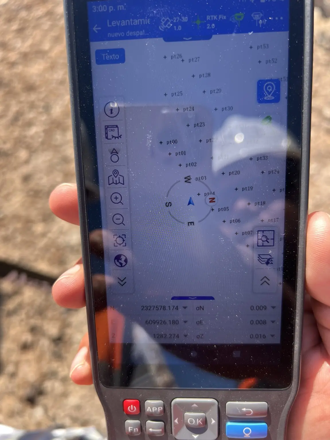 Coordenadas del nivel de desplante liberado en el receptor GNSS